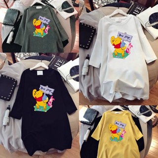 M-3XL 10 Color Plus Size Korean Teddy Bear Short Sleeve T-shirt Blouse Baju Women Summer Long Loose Oversized Print_02