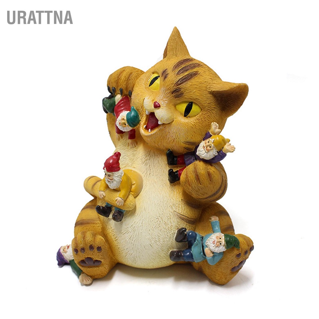 urattna-cat-figurine-รายละเอียดประณีตเนื้อสีสดใสทนทานเรซิ่นรูปปั้นแมวสีเหลืองสำหรับลานสำนักงานในสวน