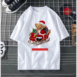 &lt;OOTD&gt;MERRY CHRISTMAS  TEDDY BEAR STREETWEAR COTTON T SHIRT PEREMPUAN LELAKI T SHIRT WOMEN MEN BAJU LENGAN PENDEK_02