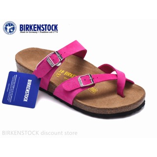 【Original】Birkenstock Mayari Mens/Female Classic Cork Rose Red Anti-fur Sandals Slippers 34-46