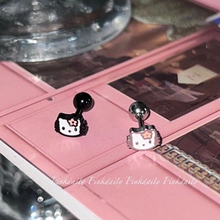 ต่างหูเหล็กไทเทเนียม รูปแมว Hello Kitty น่ารัก ขนาดเล็ก พับได้ ทนต่อสี สําหรับผู้หญิง