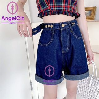 Angelcity ※ กางเกงยีนขาสั้น เอวสูง สไตล์ฮ่องกง ย้อนยุค ฤดูร้อน ขนาดใหญ่ สําหรับผู้หญิง