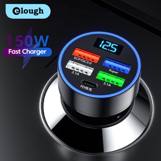 Elough อะแดปเตอร์ที่ชาร์จโทรศัพท์มือถือ 150W 5 พอร์ต USB C ชาร์จเร็ว สําหรับรถยนต์