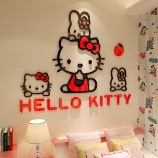 สติกเกอร์ติดผนังอะคริลิค ลาย Hello Kitty สําหรับตกแต่งบ้าน ห้องเด็กผู้หญิง