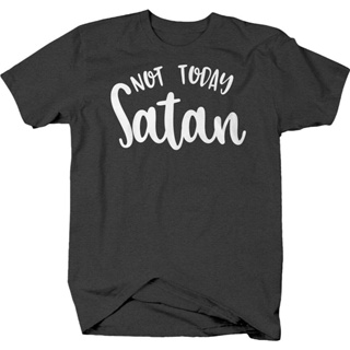 เสื้อยืดผ้าฝ้ายพิมพ์ลายแฟชั่น เสื้อยืดแขนสั้น พิมพ์ลาย Not Today Satan Saying Religious Church สไตล์วินเทจ_01