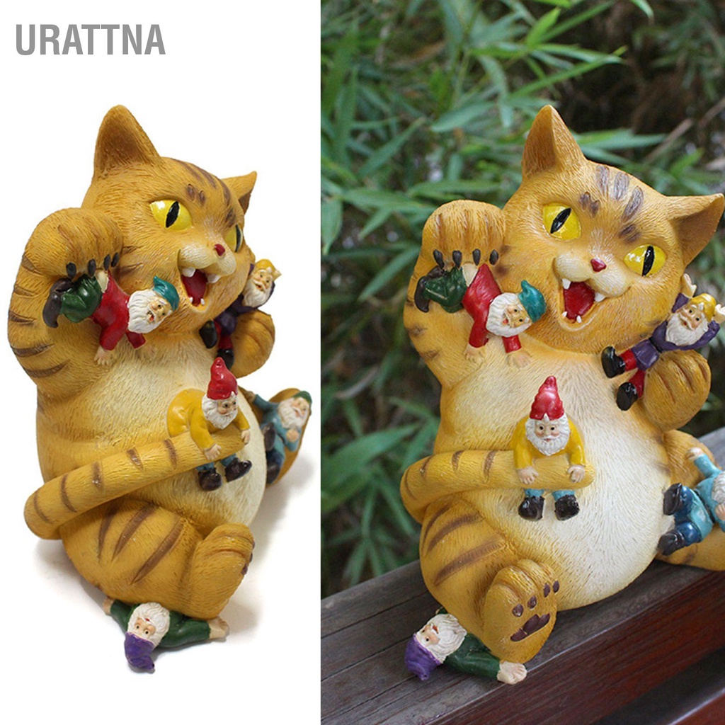 urattna-cat-figurine-รายละเอียดประณีตเนื้อสีสดใสทนทานเรซิ่นรูปปั้นแมวสีเหลืองสำหรับลานสำนักงานในสวน