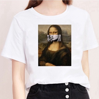 2023เสื้อยืดผ้าฝ้าย SELLING ขายร้อนMona Lisa Graphic T-shirt Top Casual Comic Harajuku Shirt Aesthetic Funny Short Sleev