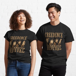 เสื้อแขนสั้น เสื้อยืดแขนสั้น เสื้อยืดผ้าฝ้าย เสื้อยืดไม่ต้องรีด Creedence Clearwater Revival Classic T-Shirt 8216118319