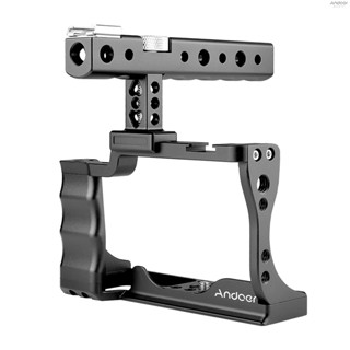 Andoer Camera Cage + Top Handle Kit Aluminum Alloy with Cold Shoe Mount Compatible with  EOS M50 DSLR Camera