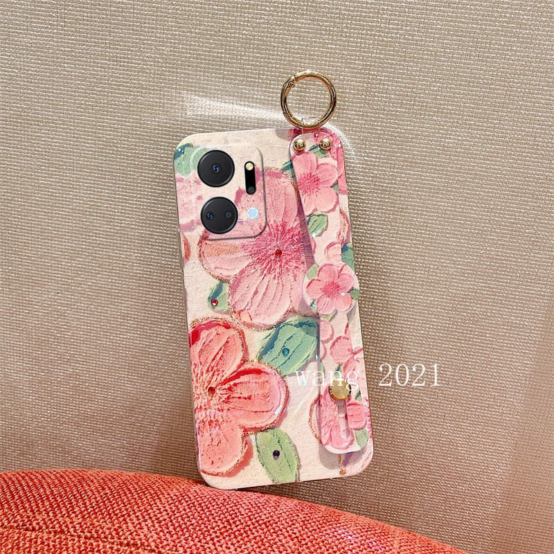 new-handphone-case-honor-x9a-x7a-5g-เคส-casing-with-wristband-stand-fashion-blu-ray-luxurious-rhinestone-flowers-all-lens-protective-soft-case-เคสโทรศัพท