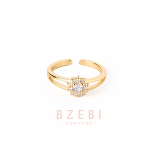 BZEBI แหวนแฟชั่น ทอง ทองคํา ring ครึ่งสลึง เพชร เสริมดวง แฟชั่นผู้หญิง แบบบาง แต่งเซอร์คอเนีย ไม่ลอกไม่ดํา สําหรับผู้หญิง 335r