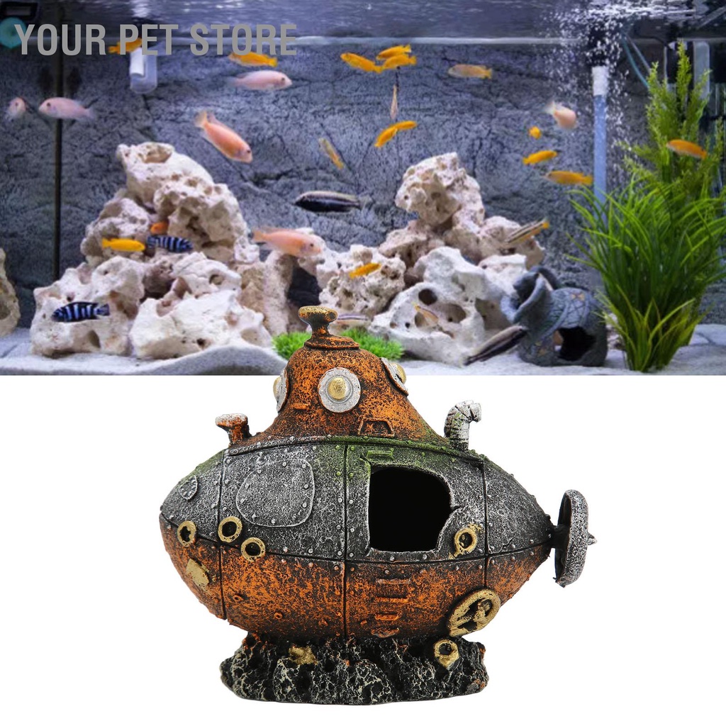 Your Pet Store การตกแต่งตู้ปลาใต้น้ำ Vivid Resin Sunken Ship