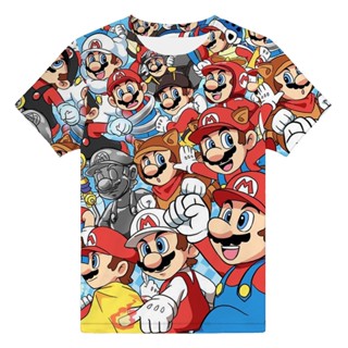 เสื้อยืดแขนสั้น พิมพ์ลายการ์ตูน Mario Bro 3D แฟชั่นฤดูร้อน สําหรับเด็กผู้ชาย 2023