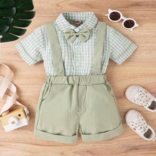 Babygarden-0-4 ปี ชุดเสื้อผ้า สําหรับเด็กผู้ชาย เสื้อยืดแขนสั้น ประดับโบว์ และกางเกงขาสั้น