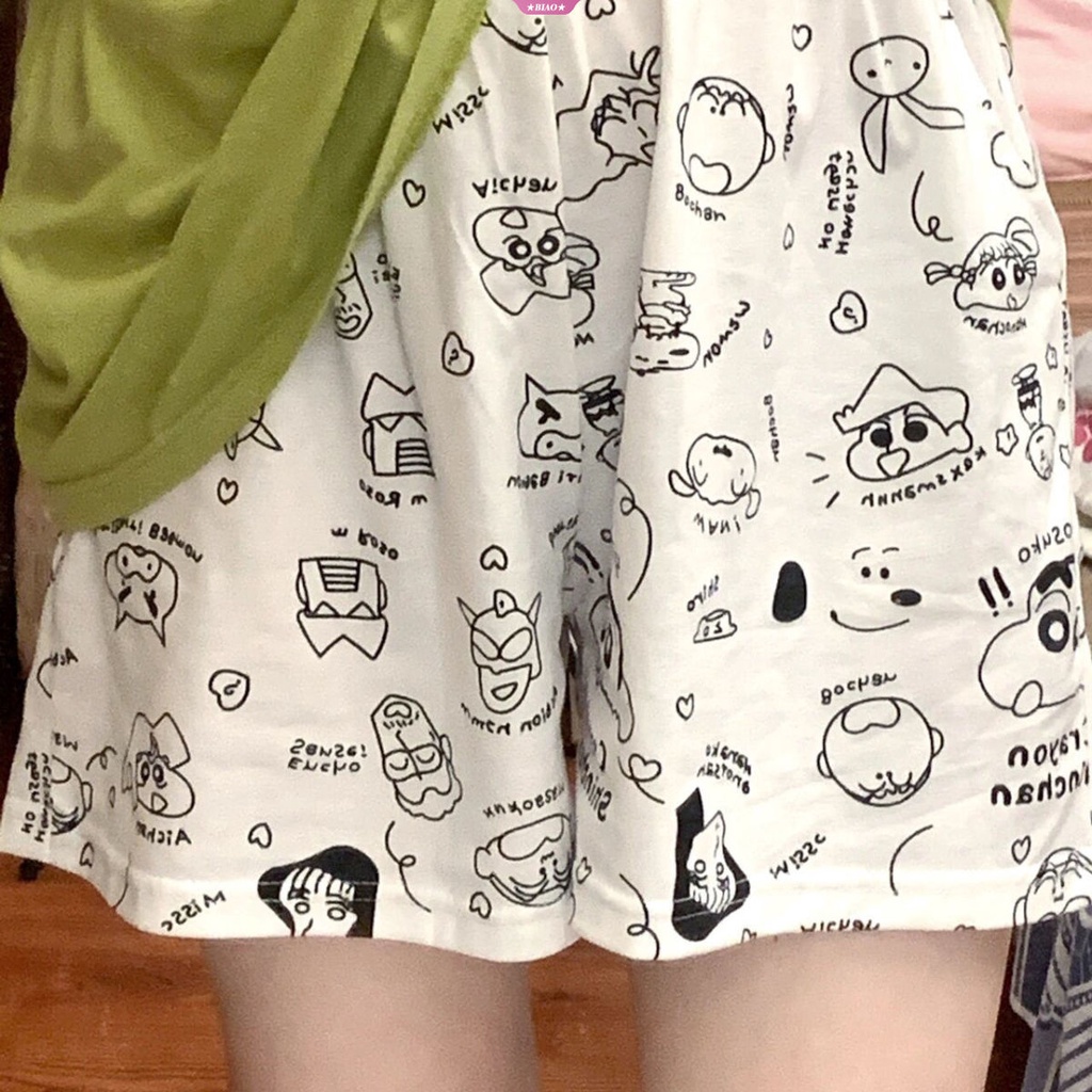 ชุดนอน-กางเกงขาสั้น-แบบนิ่ม-ลายการ์ตูนชินจังน่ารัก-แบบเรียบง่าย-สไตล์ญี่ปุ่น