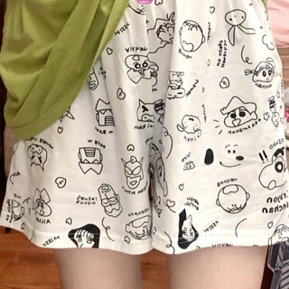 ชุดนอน กางเกงขาสั้น แบบนิ่ม ลายการ์ตูนชินจังน่ารัก แบบเรียบง่าย สไตล์ญี่ปุ่น