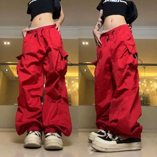 DaDuHey💕 INS Women American Fashionable Retro Multi-Pocket High Street Straight Wide Leg Casual Cargo Pants