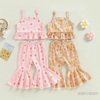 Babygarden-1-5 ปี ชุดเสื้อผ้าเด็กผู้หญิง พิมพ์ลายดอกไม้ ยกทรง และกางเกงขาบาน ยืดหยุ่น ลําลอง