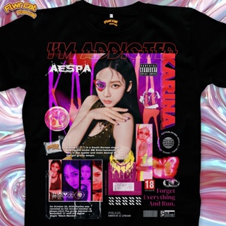  ใหม่เอี่ยมเสื้อยืดพิมพ์ลาย Aespa Karina สไตล์สตรีทแฟชั่นแขนสั้นผู้ชายเสื้อยืดผู้หญิง KPOP ฝ้ายคอลูกเรือ