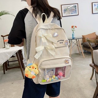 กระเป๋าเป้สะพายหลัง กระเป๋านักเรียน ขนาดใหญ่ จุของได้เยอะ ประดับโบว์น่ารัก สีพื้น สไตล์ญี่ปุ่น เหมาะกับนักเรียนประถม สําหรับเด็กผู้หญิง และนักเรียน