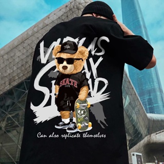 Cod skateboard bear print graffiti short sleeve T-shirt men clothe_07