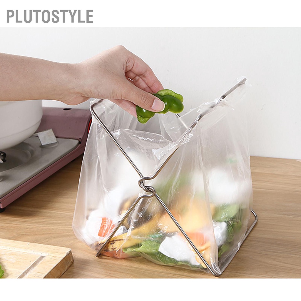 เดสก์ท็อปที่วางถุงขยะพับได้สแตนเลสเคาน์เตอร์ชั้นวางถุงขยะสำหรับบ้านครัวตั้งแคมป์-plutostyle