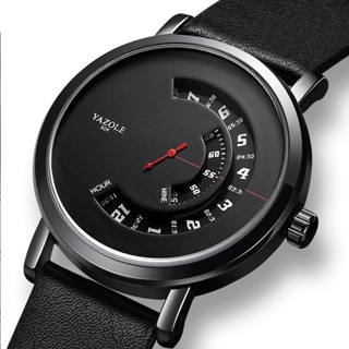 นาฬิกาข้อมือควอตซ์ สายหนัง สีดํา สีน้ําตาล สไตล์นักธุรกิจ สําหรับผู้ชาย