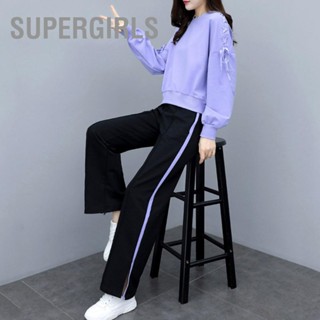 SUPERGIRLS แฟชั่นผู้หญิงสบายๆกีฬาสีทึบเสื้อกางเกงฤดูใบไม้ร่วงฤดูหนาว Suit