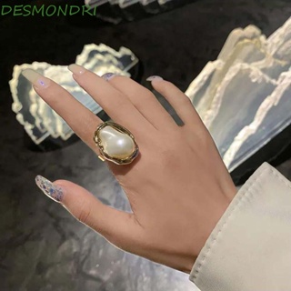 Desmondri แหวนเปิด สีขาว หรูหรา แฟชั่นผู้หญิง สไตล์เกาหลี เครื่องประดับที่เรียบง่าย