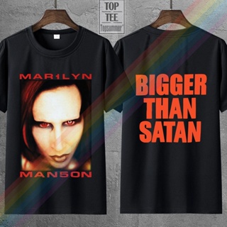 ถูกสุดๆพร้อมส่ง เสื้อยืดลําลอง แขนสั้น พิมพ์ลาย Marilyn Manson Bigger Than Satan หลากสีสัน สําหรับผู้ชาย_04