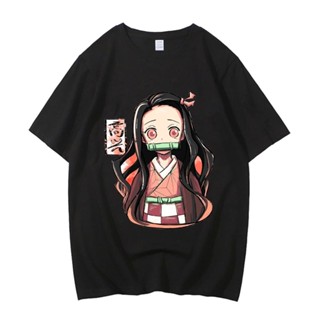 เสื้อยืด ผ้าฝ้ายแท้ พิมพ์ลายกราฟฟิค demon slayer nezuko สไตล์ฮาราจูกุ แนวสตรีท สําหรับผู้ชาย และผู้หญิง ไซซ์ EU y2k 2000s