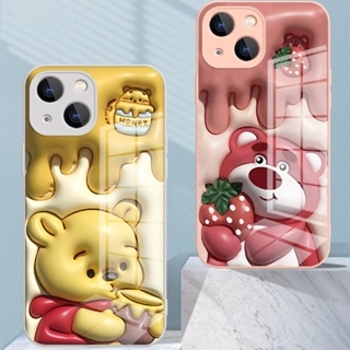 【ใหม่】เคสโทรศัพท์มือถือกระจกนิรภัย กันหล่น ลายการ์ตูนหมี และสตรอเบอร์รี่ สําหรับ iPhone X XS XR 11 12 13 14 Series