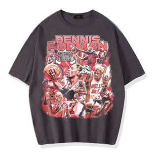 2023เสื้อยืดผ้าฝ้ายพิมพ์ลายแฟชั่นเสื้อยืด ลาย Dennis RODMAN VINTAGE สีเทาเข้ม