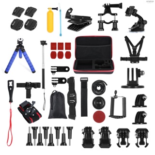 Andoer 48-in-1 Action Camera Accessories Kit Sports Camera Accessories Set Replacement for   10 9 8 Max 7 6 5 Insta360 Xiaomi YI Action Cameras with Carrying Case