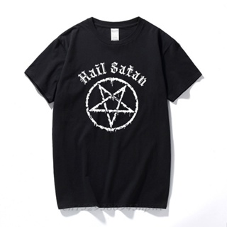 ผ้าฝ้ายแท้ เสื้อยืด ผ้าฝ้าย พิมพ์ลาย Hail Satan Pentagram goth unholy satanic สไตล์พังก์ สตรีท สําหรับผู้ชาย WE_01