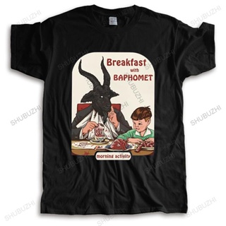 เสื้อยืดแขนสั้น ผ้าฝ้าย พิมพ์ลาย Devil Satan Demon Goat Baphomet สไตล์คลาสสิก สําหรับผู้ชาย_01