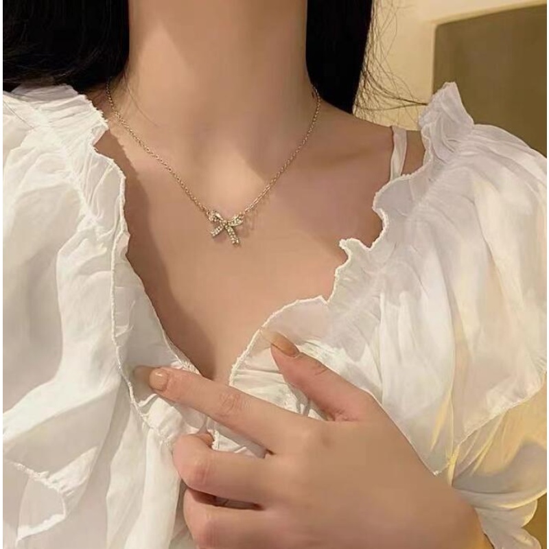 ใหม่-สร้อยคอโซ่-ประดับโบว์-หรูหรา-สําหรับผู้หญิง-2021