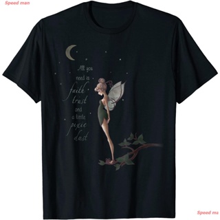 เสื้อยืดครอป ผู้ชายและผู้หญิง Disney Peter Pan Tinker Bell Moon Quote Art Graphic T-Shirt topS-5XL_03