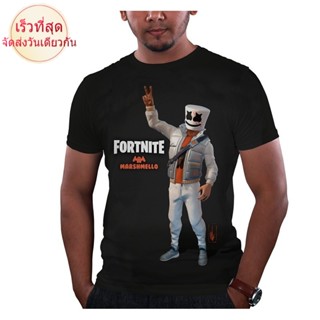 เสื้อยืด ผ้าฝ้าย ระบายอากาศ พิมพ์ลาย Dj Marshmello Fortnite Game   สําหรับผู้ชาย