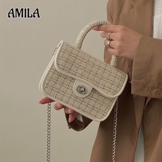 AMILA  การออกแบบเฉพาะของเกาหลีในกระเป๋าถือแฟชั่นกระเป๋าสายโซ่แนวทแยงที่เข้าได้กับทุกคู่