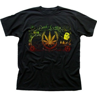 2023เสื้อยืดผ้าฝ้าย Bob_marley Reggae Bank Of Gannabis Cannabis Marijuana เสื้อยืดลําลองแขนสั้นสีดําพิมพ์ลาย Gannabis