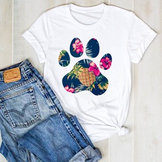 เสื้อยืดสไตล์เกาหลี ดอนน่าเลดี้ ananas สุนัขอุ้งเท้าดอกไม้ผลไม้ชายหาดผู้หญิงฤดูร้อน T Tee Tshirt ผู้หญิงเสื้อสวยเสื้อยืด