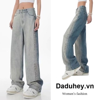 DaDulove💕 New Korean Style Retro High Waist Loose Jeans Letter Embroidery Straight Leg Pants plus Size Womens Clothing