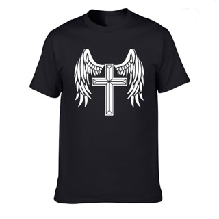 Cotton T-Shirt The Cross Angel Will Protect You Cool Fashion Funny T Shirt Casual Summer Short Sleeve Mans Tshirt M_01