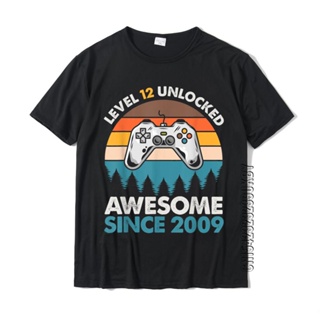 Level 12 Unlocked Awesome Since 2009 12th Birthday Gaming T-Shirt CamisaPrint Tops &amp;amp; Tees Hot Sale Cotton Men T_03