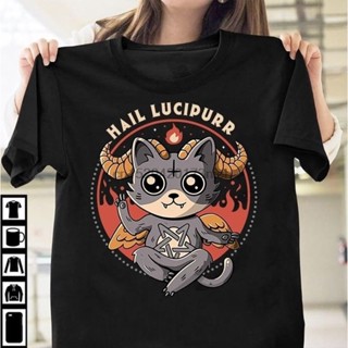 เสื้อยืดลายกราฟฟิก Satan Cat Hail Lucipurr S - 5 Xl อะนิเมะการ์ตูนรูปแบบ เสื้อยืด_01