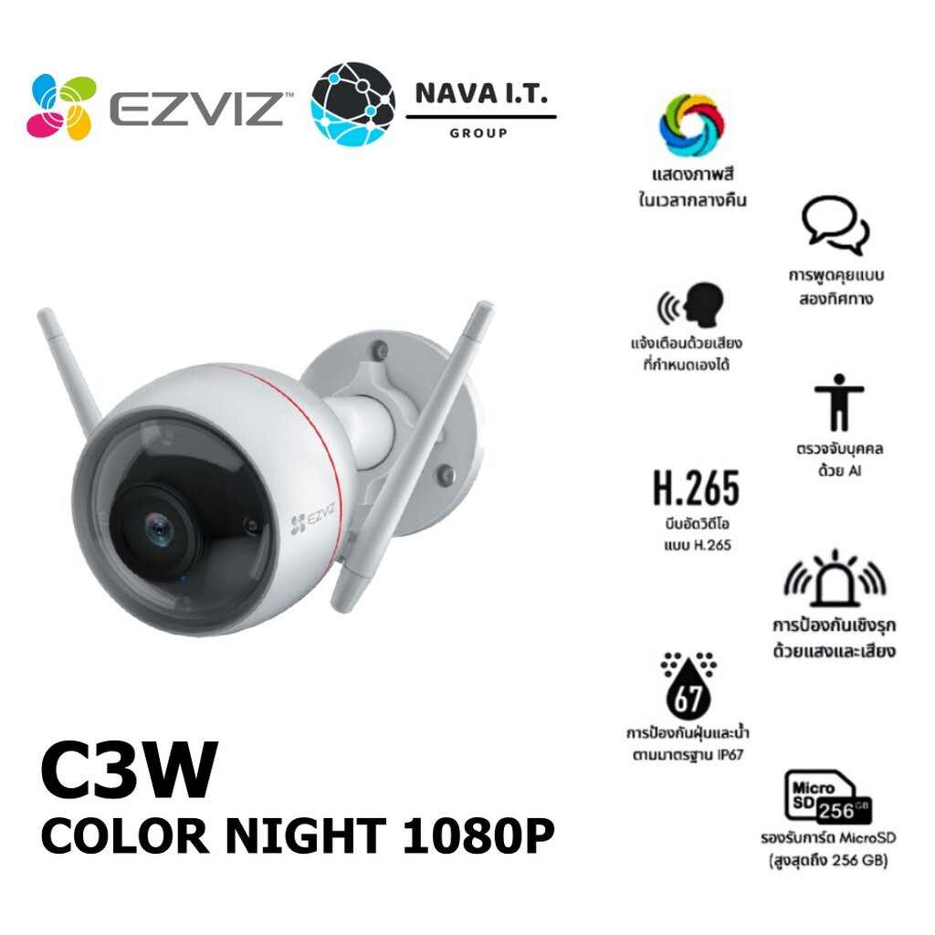 ภาพหน้าปกสินค้า️กรุงเทพฯด่วน1ชั่วโมง ️ EZVIZ C3W PRO 2ล้าน 2MP COLOR NIGHT 1080P 2.8MM กล้องวงจรปิดภายนอก ประกัน 2 ปี
