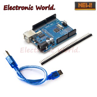 บอร์ดพัฒนา UNO R3 CH340G+MEGA328P ชิป 16Mhz คุณภาพสูง สําหรับ Arduino UNO R3 พร้อมสายเคเบิล USB