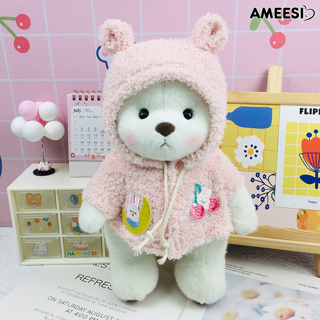 ameesi-เสื้อโค้ท-มีฮู้ด-เสื้อผ้าตุ๊กตาหมี-กระต่าย-หมีน่ารัก-ขนาดเล็ก-30-ซม-สีขาว-ชมพู-สําหรับเด็กผู้หญิง