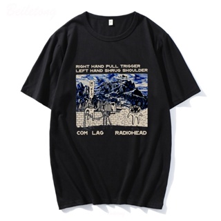 เสื้อขาว Radiohead เสื้อยืดผู้ชายและผู้หญิงร็อคบอยย้อนยุคพิมพ์หลวมญี่ปุ่นสถานีท็อปส์ซู 100% ผ้าฝ้ายอินดี้แฟนวงเพลง Tees